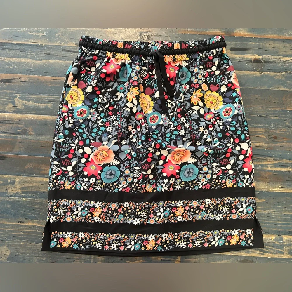 LOFT Black Floral Pencil Skirt with Multicolor Blooms